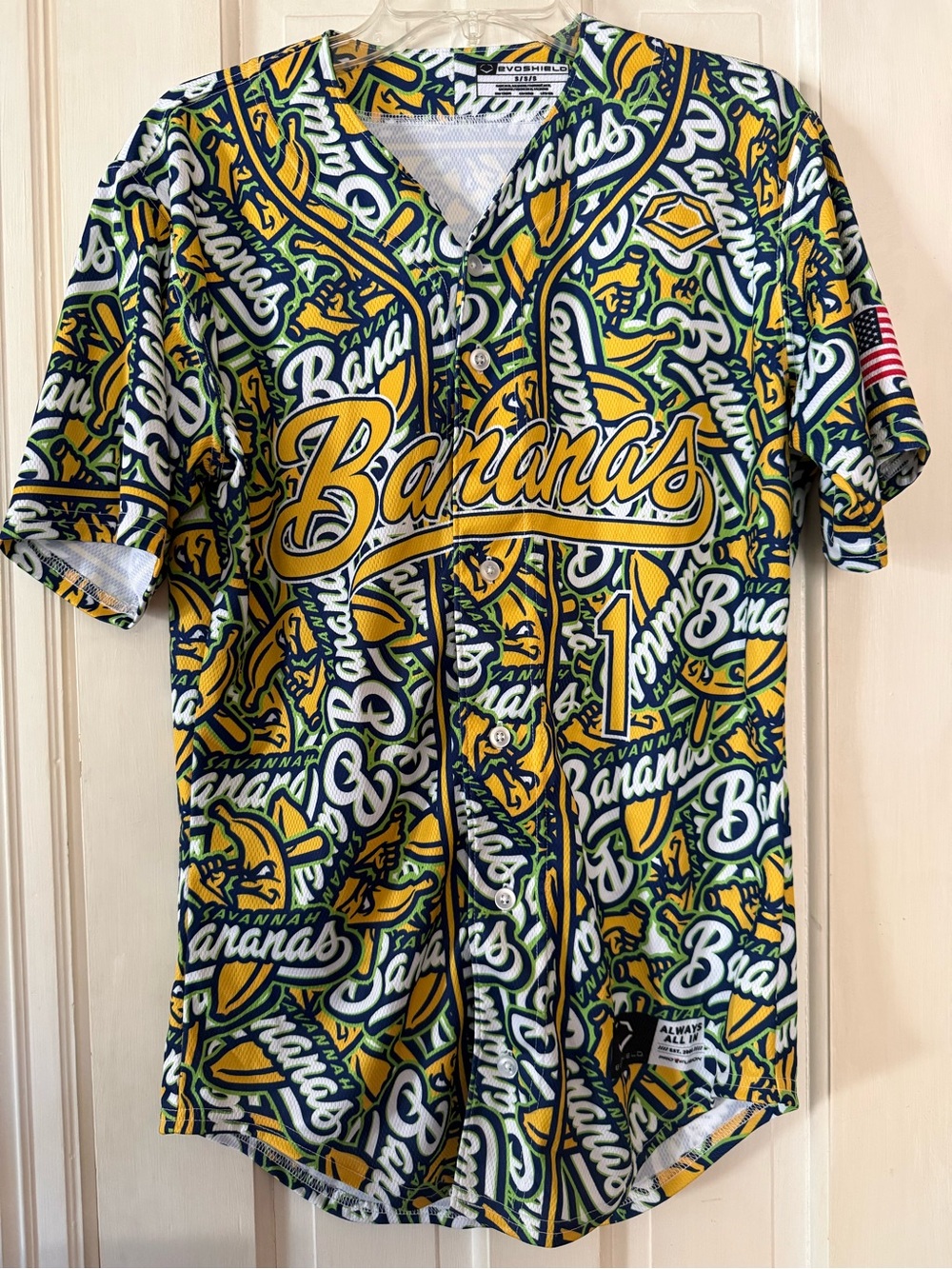 Savannah Bananas Adult Small Baseball Jersey All over Bananas Logo Print #1